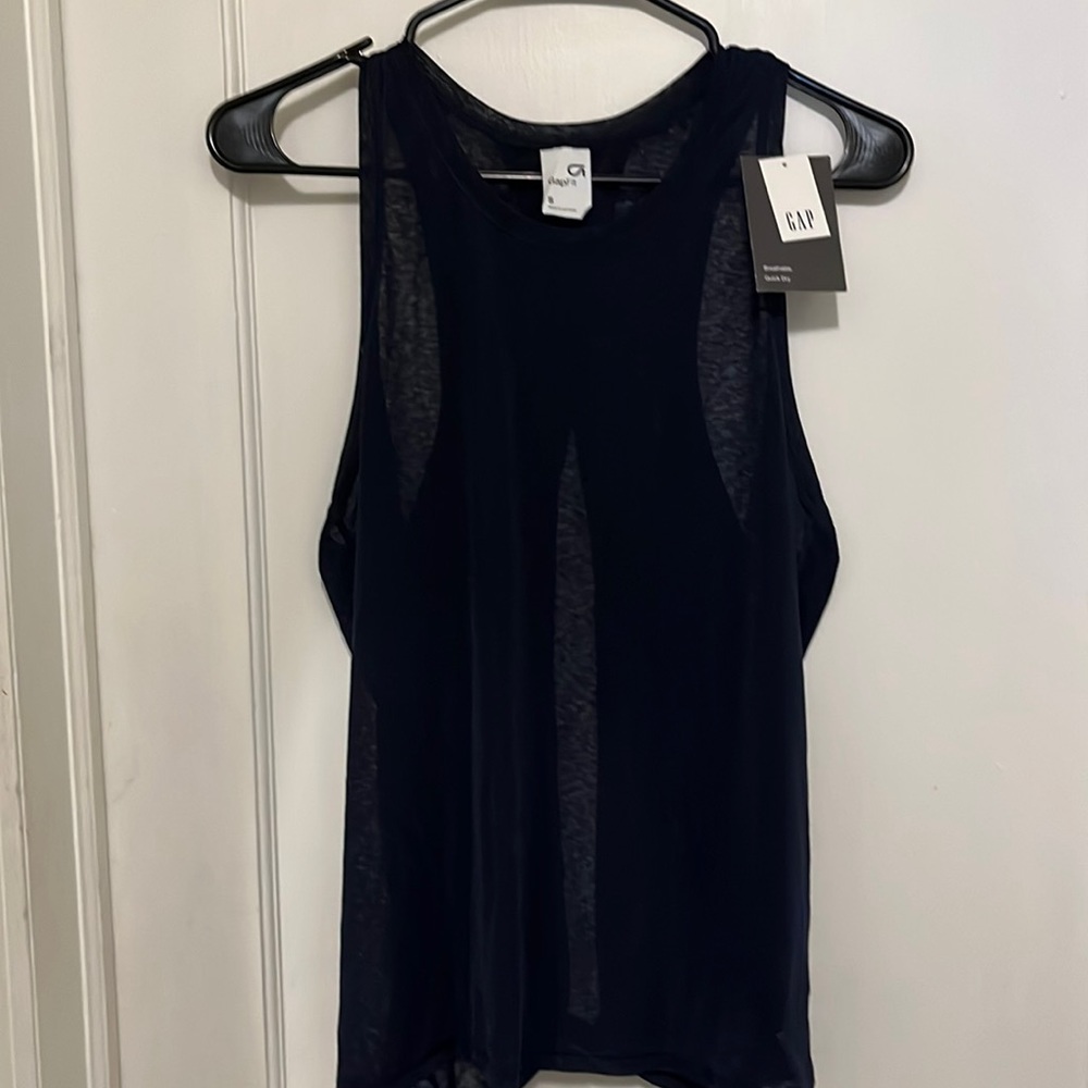 NWT GapFit sheer navy yoga tank with open back